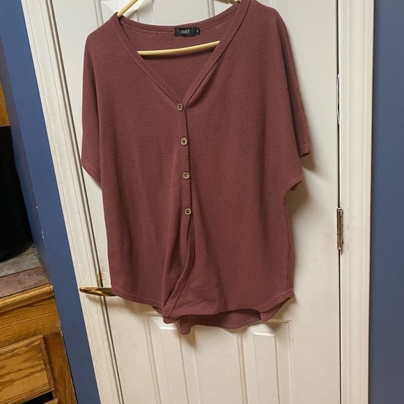 Womens UGET Blouse Short Sleeve V Neck Button Down Shirts Tie Front Knot Medium. - Picture 3 of 9